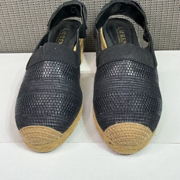 Lauren Ralph Lauren Black Woven Helma Espadrille Wedge Heels Women's Size 8 - Picture 2 of 9